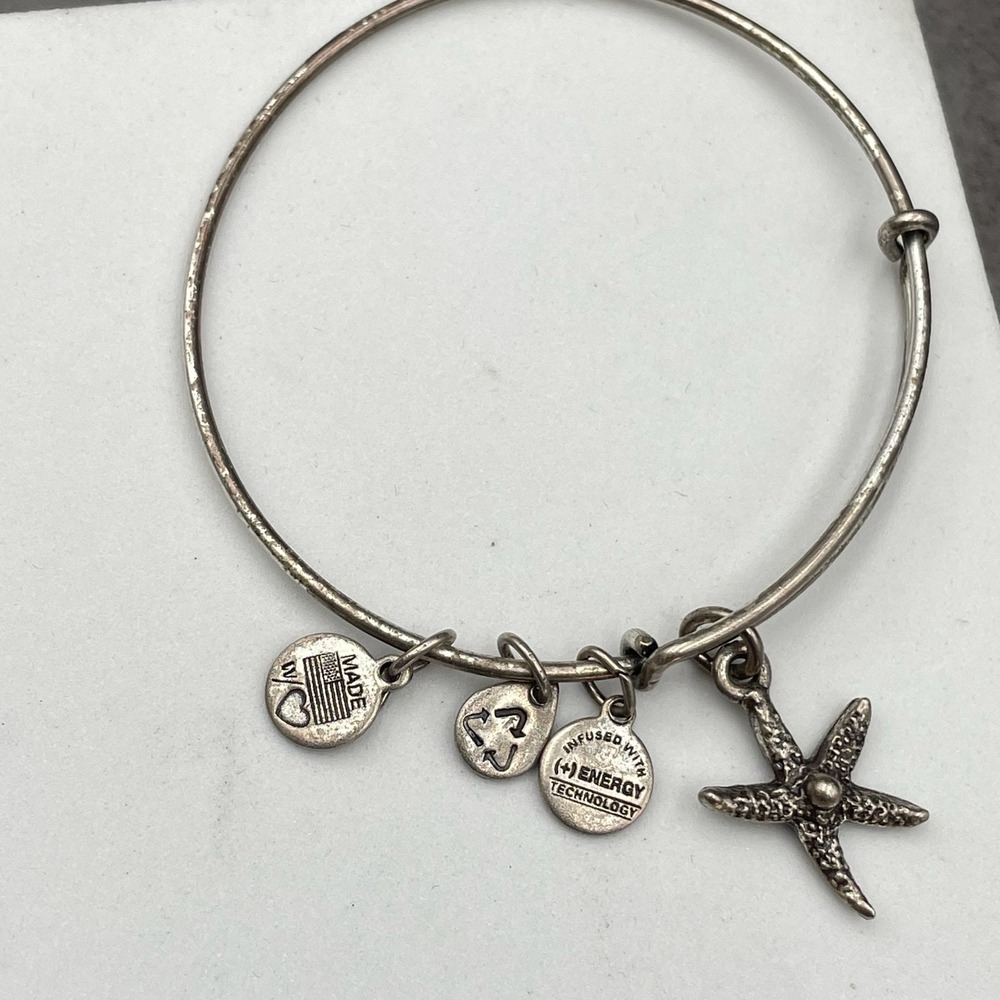 Alex and Ani Silver-Tone Rafaelian Silver Finish Starfish Charm Bangle Bracelet